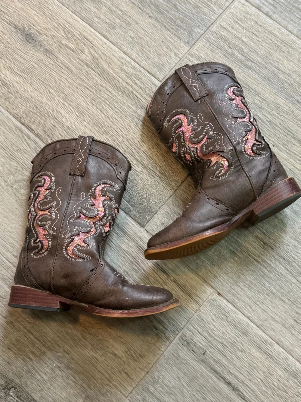 Roper Lexi Pink Rhinestone Glitter Inlay Square Toe Girls Boot Size 12